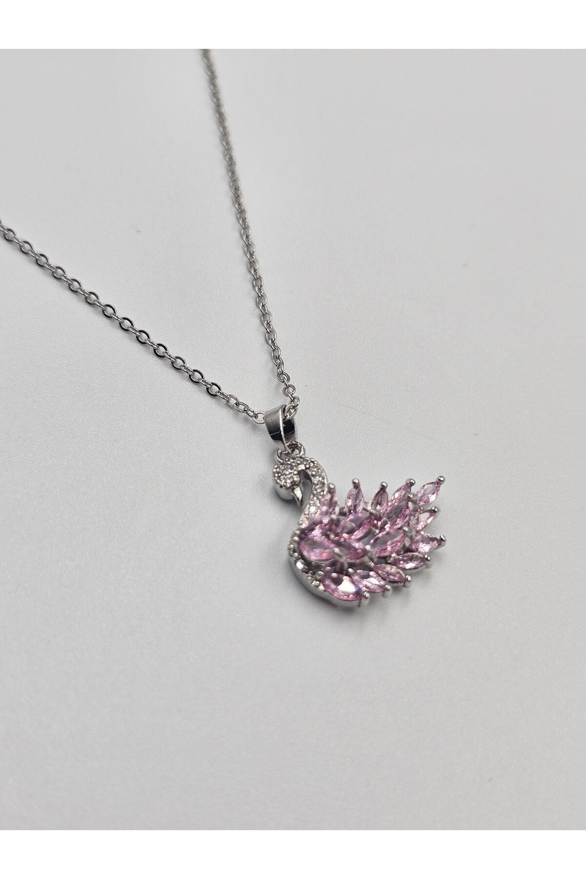 Elegent Pink Swan necklace with Silver Chain - Crazy Women