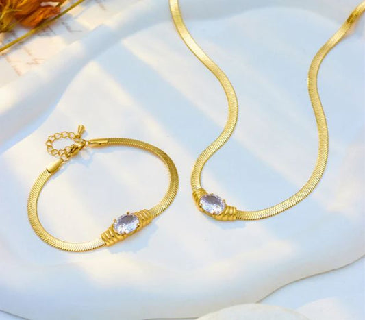 Snake Chain White Zircon Necklace and Bracelet – Elegant Jewelry for Women