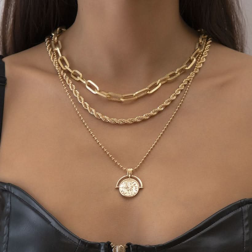 Fashion Twist Chain Portrait Pattern Pendant Multilayer Necklace - 3243359 - Crazy Women is the Choice of millions