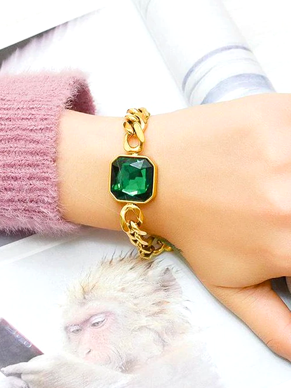 Green Stone Titanium Gold Bracelet | Jewelry Store | Jewelry Shop