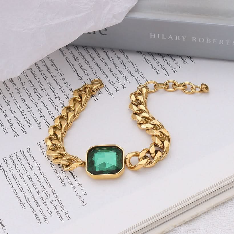 Green Stone Titanium Gold Bracelet | Jewelry Store | Jewelry Shop