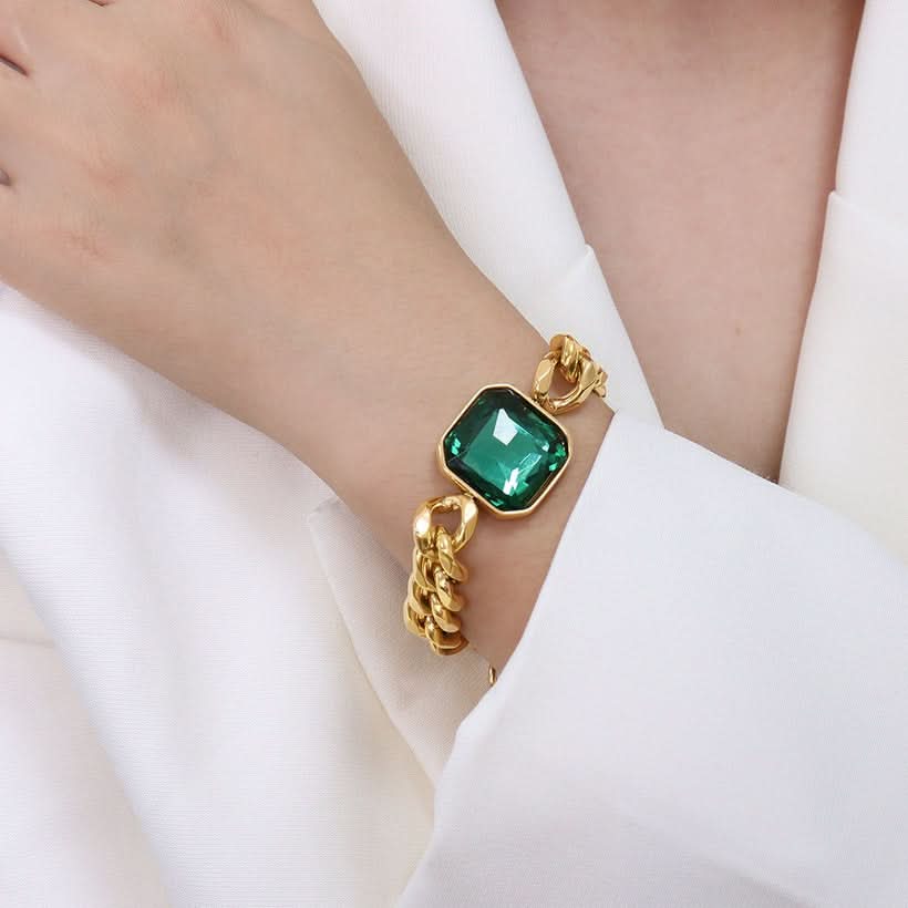 Green Stone Titanium Gold Bracelet | Jewelry Store | Jewelry Shop