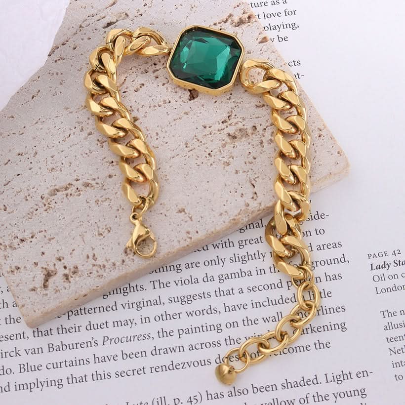 Green Stone Titanium Gold Bracelet | Jewelry Store | Jewelry Shop